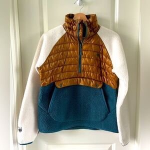 EUC Mountain Hardware Women’s Altius Hybrid Pullover. Size S, Teal/Brown/White.